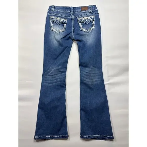 Shyanne Girls Youth Flap Pocket Bootcut Blue Denim Jeans - Size 12 (26x26) - Picture 2 of 6